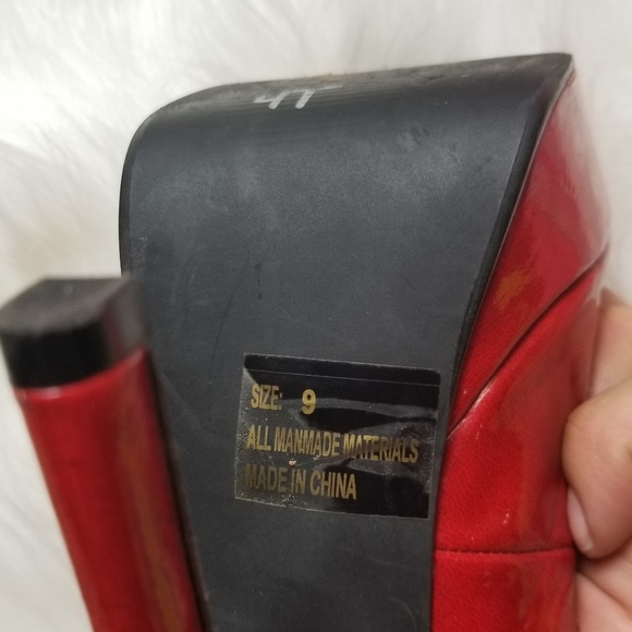 Qupid Red Heels Peep Toe Strappy - Picture 6 of 7